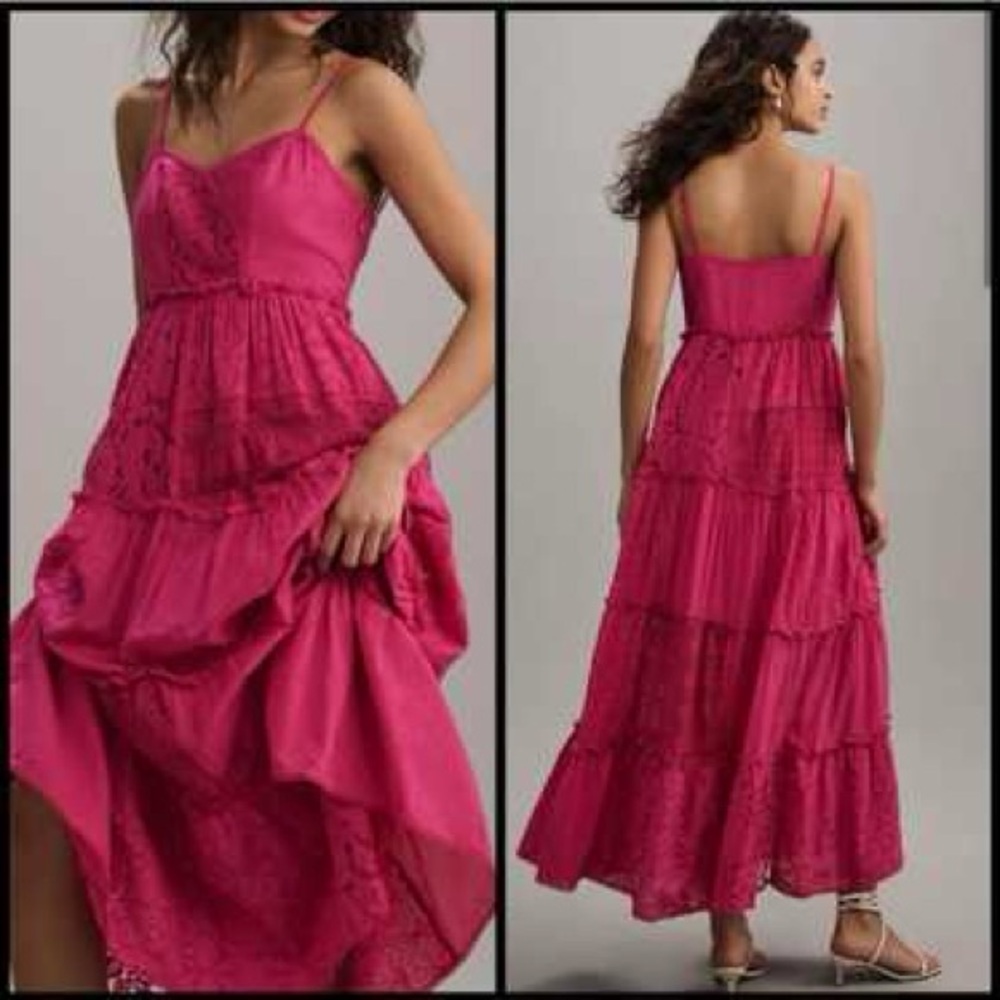 Anthropologie Bhanuni by Jyoti Sleeveless Patchwork Lace Tiered Midi Dress